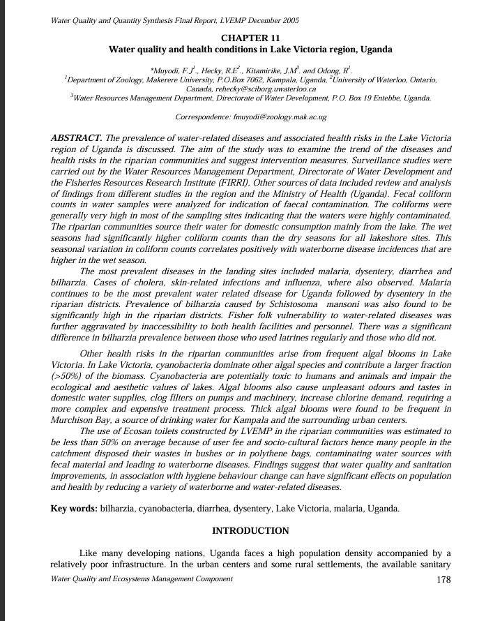 Chapter 11 WATER AND HEALTH