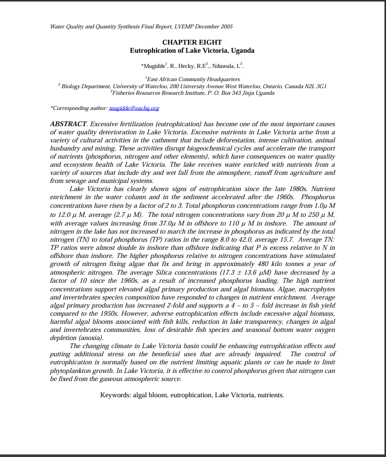 Chapter 8 Eutrophication