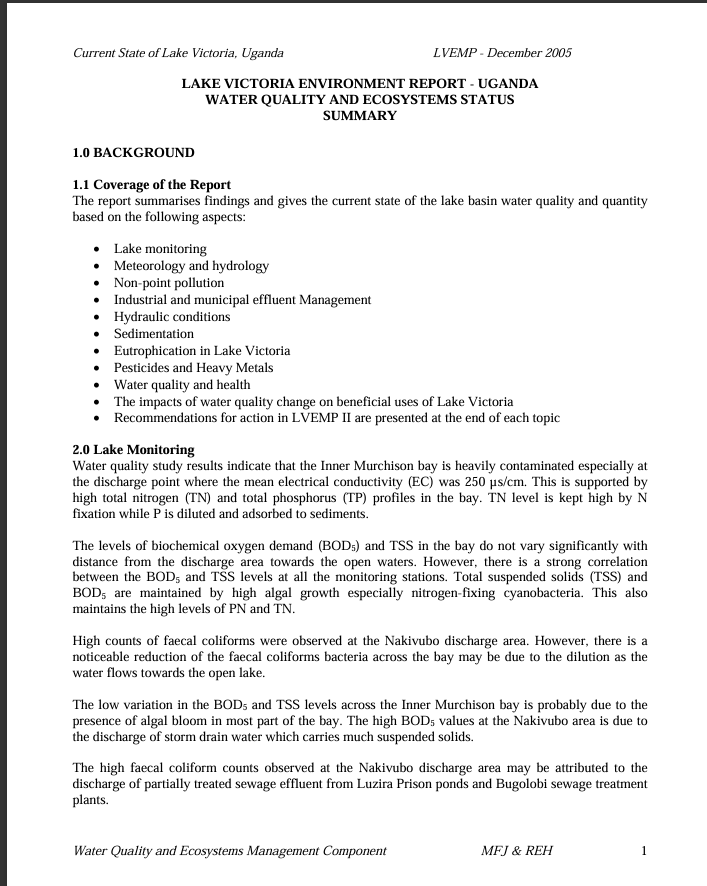 State of Lake Victoria Report Uganda
