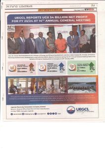 2025.1.31. NV Pg 11 Advertorial. UEGCL reports UGX 54 B net profit
