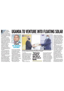 Uganda to Venture into Floating Solar